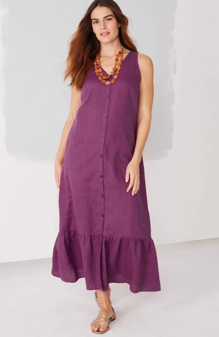 J.Jill Love Linen Purple Linen Button Front Maxi Dress Sz.S